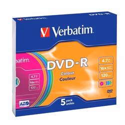 Verbatim DVD-R Colour, DVD-R, Petit boitier, 5 pièce(s), 4,7 Go