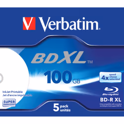 Verbatim BD-R XL 100 Go* 4x Wide Inkjet Printable Boîtier avec lot de 5