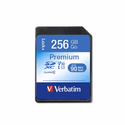 Verbatim Premium, 256 Go, SDXC, Classe 10, UHS-I, 90 Mo/s, 10 Mo/s