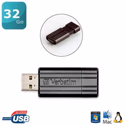 Verbatim Micro-clé USBPinStripe de 32 Go - noire, 32 Go, USB Type-A, 2.0, 10 Mo/s, Slide, Noir