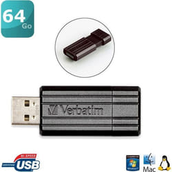 Verbatim Micro-clé USBPinStripe de 64 Go - noire