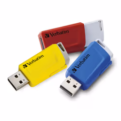 Verbatim Clé USB Store 'n Click 3 x 16 Go Rouge / Bleu / Jaune, 16 Go, USB Type-A, 3.2 Gen 1 (3.1 Gen 1), 80 Mo/s, Slide, Bl ...
