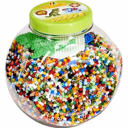 HAMA - Pot vert de 15000 perles à repasser taille MIDI et 3 plaques (Eléphant Dinosaure et Hexagonale) - Loisirs créatifs