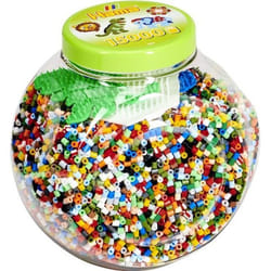 HAMA - Pot vert de 15000 perles à repasser taille MIDI et 3 plaques (Eléphant Dinosaure et Hexagonale) - Loisirs créatifs