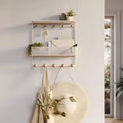 Umbra Estique Mural Métal, Bois Naturel, Blanc