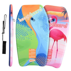 Wham-O Lot de 2 Bodyboards 83.8 cm Planche de bodyboard avec leash de poignet pour enfants 8+ –Flamant rose/Curve