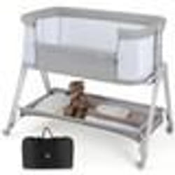 COSTWAY Lit Cododo Bébé avec Matelas Berceau Pliant 7 Hauteurs Réglables4 Roues VerrouillablesSangles Attaché Etagère de Rangement
