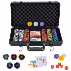 COSTWAY Mallette de Poker en Aluminium - 300 Jetons - 2 Jeux de Cartes - 5 Dés et 3 Jetons de Croupier Coffret de Poker Noir