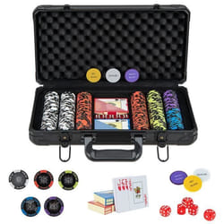 COSTWAY Mallette de Poker en Aluminium - 300 Jetons - 2 Jeux de Cartes - 5 Dés et 3 Jetons de Croupier Coffret de Poker Noir