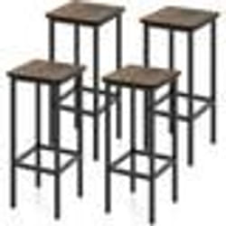 4 Tabourets de Bar COSTWAY Style Industriel avec Repose-Pieds Hauteur de 65 cm Marron Rustique pour Cuisine Salle à manger