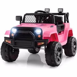 COSTWAY Voiture Electrique 12V/4.5 Ah pour Enfants Télécommande 24G Démarrage Lent Musique Klaxon LED pour 3-8 Ans Rose