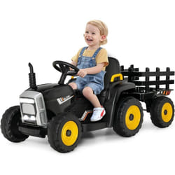 Costway - Tracteur avec Remorque Electrique pour Enfants 12 v avec Télécommande 2,4G - 3 Vitesses avec Eclairage led, Musique, Klaxon, Fonctions