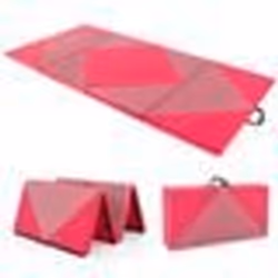 COSTWAY Tapis de Gymnastique Pliable 240 x 117 x 5 cm 4 Plis Housse Amovible en Cuir PU avec Attaches Auto-agrippantes Rose+  ...
