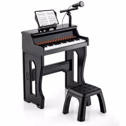 COSTWAY Piano pour Enfants 3 Ans 37 Touches avec Tabouret 50KGMicrophone Réglable et Pupitre de Musique Amovible Mode Veille  ...