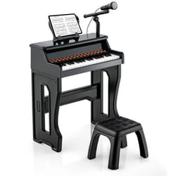 COSTWAY Piano pour Enfants 3 Ans 37 Touches avec Tabouret 50KGMicrophone Réglable et Pupitre de Musique Amovible Mode Veille Noir