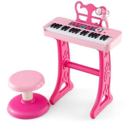 COSTWAY Piano pour Enfants 3 Ans 37 Touches avec TabouretMicrophone Réglable et Pupitre de Musique Amovible Jouet de Piano Rose