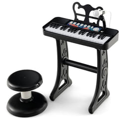 COSTWAY Piano pour Enfants 3 Ans 37 Touches avec TabouretMicrophone Réglable et Pupitre de Musique Amovible Jouet de Piano Noir