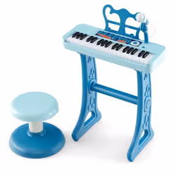 COSTWAY Piano pour Enfants 3 Ans 37 Touches avec TabouretMicrophone Réglable et Pupitre de Musique Amovible Jouet de Piano Bl ...
