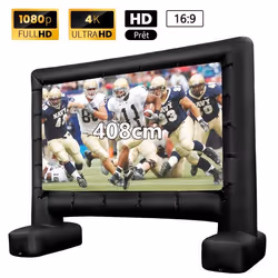 COSTWAY Écran de Projection Gonflable Extérieur 257 x 144 cm 16:9 4K HD Écran Double Face-Ventilateur 100WSac de Transport