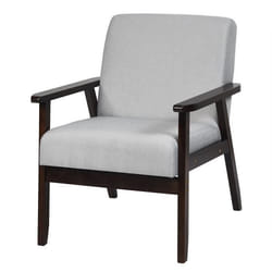 COSTWAY Fauteuil Salon Chaise Rétro Rembourrée Souple Cadre en Bois dHévéaSurface en Tissu Lin pour Salon Bureau Balcon
