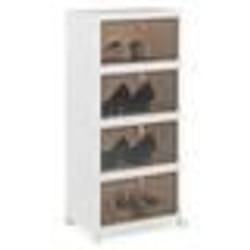 COSTWAY Boîte Rangement Plastique 4 Niveaux 360° Roulette Verrouillable Boîte à Chaussures avec Porte Magnétique Transparente