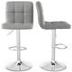 COSTWAY Lot de 2 Tabourets de Bar en Cuir PU Hauteur du Siège Réglable 65-85 cm avec Dossier Surélevé Repose-Pieds&Base en Métal
