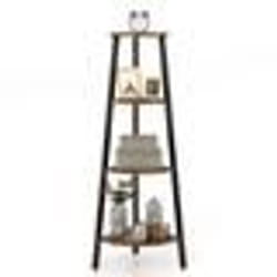 COSTWAY Étagère dAngle 4 Niveaux - Pieds Réglables Dispositif Anti-basculement - Bibliothèque Industrielle 126CM - Marron Rustique