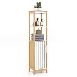 COSTWAY Meuble Colonne de Salle de Bain en Bambou avec Porte à Lattes Étagère Réglable 30 x 30 x 129 cm Naturel