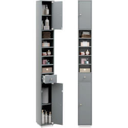 Costway - Meuble de Rangement Salle de Bain, Meuble Colonne avec 2 Placards à Porte, 1 Tiroir et 5 Étagères Réglables, Armoire de Toilette, 20 x 20 x