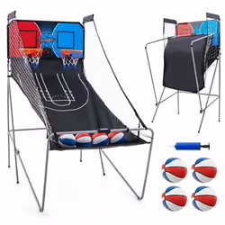 Panier de Basket Pliable COSTWAY Jeu dArcade 2 Panier 4 Balles Pompe de GonflageSystème de Pointage8 Modes1 à 4 Joueurs Rouge