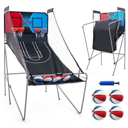Panier de Basket Pliable COSTWAY Jeu dArcade 2 Panier 4 Balles Pompe de GonflageSystème de Pointage8 Modes1 à 4 Joueurs Rouge