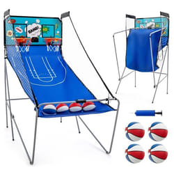 COSTWAY Jeu de Basket-ball dArcade Pliable-Double Tir-8 Modes de Jeu-Score Electronique Sonore-4 BallonsPompe-4 Joueurs Bleu Vert