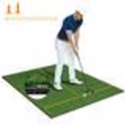 COSTWAY Tapis de Frappe de Golf 152x117x32cm-Gazon Synthétique-2 Positions de Tee-2 Bâtons dAlignement-6 Trous de Tee Pré-per ...