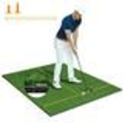 COSTWAY Tapis de Frappe de Golf 152x117x32cm-Gazon Synthétique-2 Positions de Tee-2 Bâtons dAlignement-6 Trous de Tee Pré-percés