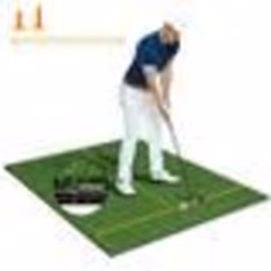 COSTWAY Tapis de Frappe de Golf 152x117x27cm-Gazon Synthétique-2 Positions de Tee-2 Bâtons dAlignement-6 Trous de Tee Pré-per ...