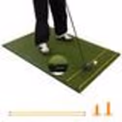 COSTWAY Tapis de Frappe de Golf 152x92x2cm-Gazon Synthétique-2 Positions de Tee-2 Bâtons dAlignement-6 Trous de Tee Pré-percé ...