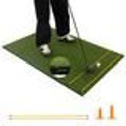 COSTWAY Tapis de Frappe de Golf 152x92x2cm-Gazon Synthétique-2 Positions de Tee-2 Bâtons dAlignement-6 Trous de Tee Pré-percés