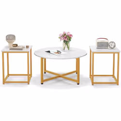 Description générale 【Lot de 3】Cet ensemble de 3 tables basses comprend une grande table basse ronde (80 x 42 cm (Dia. x H))  ...
