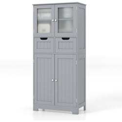 Costway - Meuble de Salle de Bain à 4 Portes 2 Tiroirs, Colonne Salle de Bain Armoire Haute avec Étagères Réglables pour Salon, Cuisine, 30 x 60 x