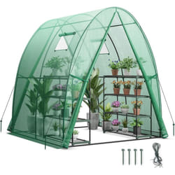 COSTWAY Serre de Jardin avec Housse en PE Résistante aux Intempéries, Serre Tunnel avec Fenêtre Moustiquaires Enroulable 2 Portes Zippées Pochette