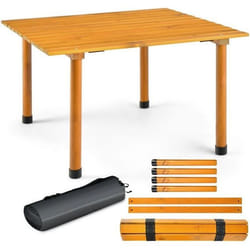 COSTWAY Table de Camping Pliante en Bois de Sapin - 69x69x42 CM - Sac de Transport Plateau Enroulable - Plage Pêche Pique-nique