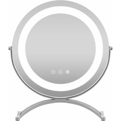 Costway - Miroir sur Pied Maquillage Dia.30 cm, Miroir Lumineux Maquillage Ronde, 3 Éclairages&Couleurs, Rotation à 360°, Fonction Mémoire, Support