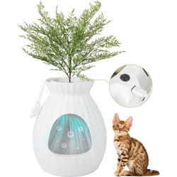 Costway - Bac Litiere pour Chat xxl avec Désodorisation Ionique, Grande Caisse Chat Litiere 63L avec Plante Artificielle Verte, Galets, Rideau, Pelle