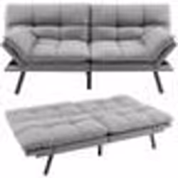 COSTWAY Canapé Convertible 3 Place Canapé-lit Futon  Dossier et Accoudoirs Réglables - Surface de Couchage 182 x 1065 CM Gris