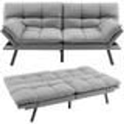 COSTWAY Canapé Convertible 3 Place Canapé-lit Futon  Dossier et Accoudoirs Réglables - Surface de Couchage 182 x 1065 CM Gris