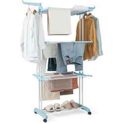 Costway - Sechoir à Linge Pliable 3 Niveaux, Étendoir Linge à roulettes en Métal, Sechoir Tancarville Solide avec 2 Porte-cintres, Porte-Chaussures,