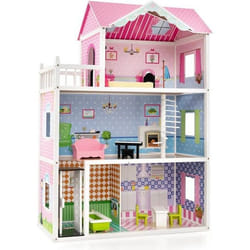 Maison de Poupée - COSTWAY - 10 Meubles à 3 Etages 80 x 33 x 114 cm Cadeaux pour Enfants 3 Ans+ Rose
