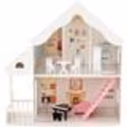 Maison de Poupée COSTWAY - 8 Meubles 2 Etages 81 x 30 x 86 cm Cadeaux pour Enfants 3 Ans+ Blanc