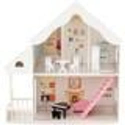 Maison de Poupée COSTWAY - 8 Meubles 2 Etages 81 x 30 x 86 cm Cadeaux pour Enfants 3 Ans+ Blanc