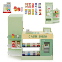 Marchande Enfants COSTWAY 13 Accessoires Distributeur Automatique Épicerie Enfants 3-8 Ans en Bois Vert